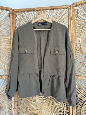 Zara Green Utility Jacket with Front Patch Pockets